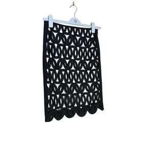 E3 by Etcetera Ravel Laser Cut Skirt Knee Length Lined Black Womens Size 2 NEW